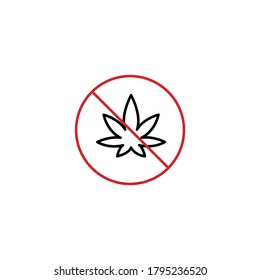 Ilustración vectorial del icono de la línea delgada simple de prohibición de cannabis