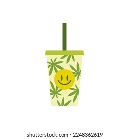 Bebida de cannabis en taza de plástico. Beber. Ilustración del vector