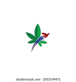 Cannabis bird logo vector. With freedom flag. For medical business and product. Patient healing medicine. Apply to web site, application, t shirt,  public and private design element