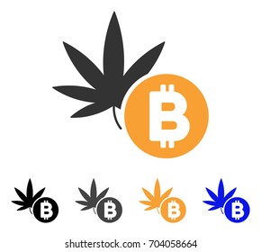 Cannabis Bitcoin icon. Vector illustration style is flat iconic symbol with black, grey, orange, blue color variants. Designed for web and software interfaces.