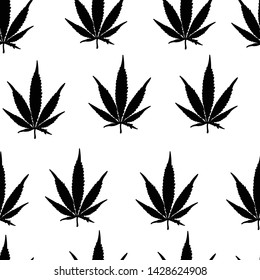 Cannabis black botanical vector seamless pattern. Concept for print, web design, clothing design, wallpaper