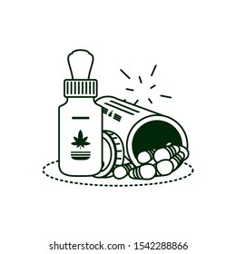 cannabis bottle product with capsules vector illustration design