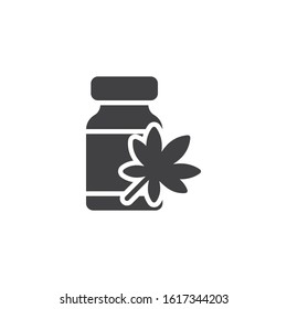 Cannabis bottle vector icon. filled flat sign for mobile concept and web design. Medicinal Marijuana glyph icon. Drug store symbol, logo illustration. Vector graphics