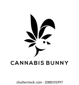 Conejo de cannabis con cabeza de conejo y elemento de diseño de hoja para logo, afiche, tarjeta, pancarta, emblema, camiseta. Ilustración del vector