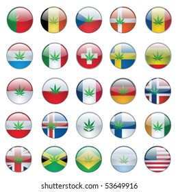 Cannabis Buttons Set with Flag Design Vector