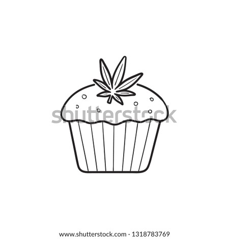 Cannabis cake with marijuana leaf hand drawn outline doodle icon. Marijuana dessert, medical cannabis concept. Vector sketch illustration for print, web, mobile and infographics on white background.