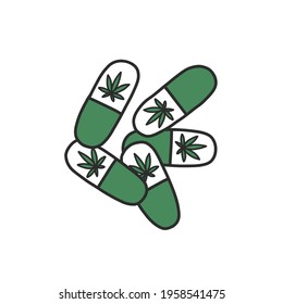 Cannabis Kapseln doodle Symbol, Vektorgrafik