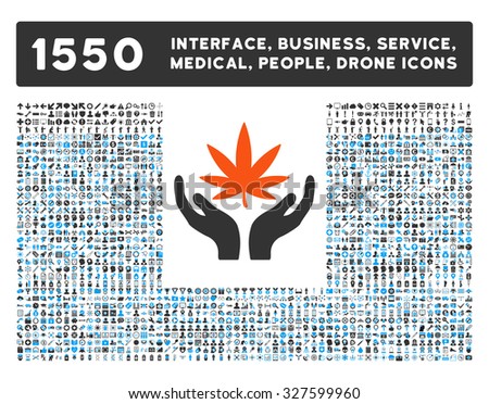 Cannabis Care and other web interface, business tools, people poses, medical service vector icons. Style is flat symbols, bicolored, rounded angles, white background.