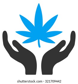Cannabis Care vector icon. Style is bicolor flat symbol, blue and gray colors, rounded angles, white background.