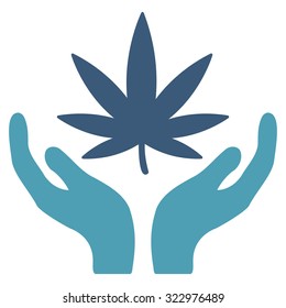 Cannabis Care vector icon. Style is bicolor flat symbol, cyan and blue colors, rounded angles, white background.
