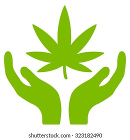 Cannabis Care vector icon. Style is flat symbol, eco green color, rounded angles, white background.