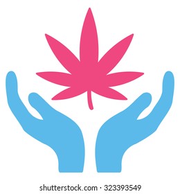 Cannabis Care vector icon. Style is bicolor flat symbol, pink and blue colors, rounded angles, white background.