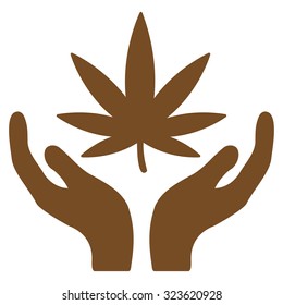 Cannabis Care vector icon. Style is flat symbol, brown color, rounded angles, white background.