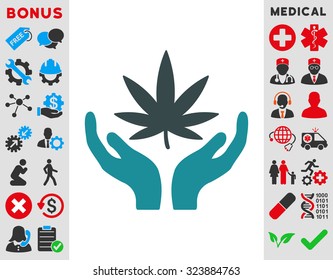 Cannabis Care vector icon. Style is bicolor flat symbol, soft blue colors, rounded angles, white background.