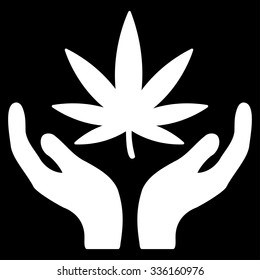 Cannabis Care vector icon. Style is flat symbol, white color, rounded angles, black background.