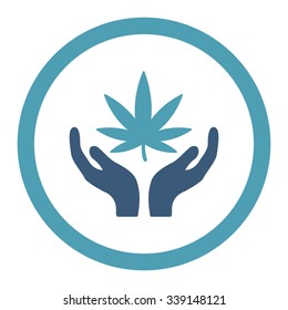 Cannabis Care vector icon. Style is bicolor flat rounded symbol, cyan and blue colors, rounded angles, white background.