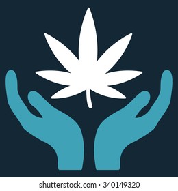 Cannabis Care vector icon. Style is bicolor flat symbol, blue and white colors, rounded angles, dark blue background.