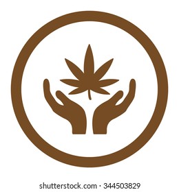 Cannabis Care vector icon. Style is flat rounded symbol, brown color, rounded angles, white background.