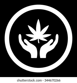 Cannabis Care vector icon. Style is flat rounded symbol, white color, rounded angles, black background.