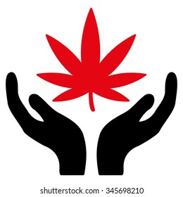 Cannabis Care vector icon. Style is bicolor flat symbol, intensive red and black colors, rounded angles, white background.