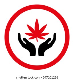 Cannabis Care vector icon. Style is bicolor flat rounded symbol, intensive red and black colors, rounded angles, white background.