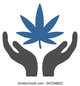 Cannabis Care vector icon. Style is bicolor flat symbol, cobalt and gray colors, rounded angles, white background.