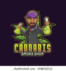 Cannabis Cartoon Mascot , Sticker, Icon, Logo, Vector, Character