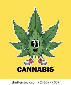 Cannabis character vector. Cool weed cartoon. Sticker, poster, for merchandising uses