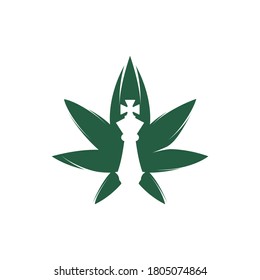 Cannabis chess vector logo design. Marijuana leaf and chess icon logo.