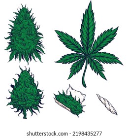 Cannabis Zigarettendesign Elemente klassisch handgezeichnet Skizze.