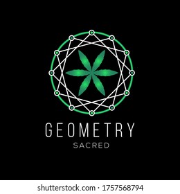 Cannabis and Circle Geometry Shape logo design vector template