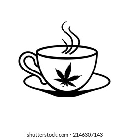 Ilustración del vector del cannabis y el café. Taza de café con hoja de maleza. Icono de la bebida saludable de cannabis.