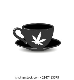 Ilustración del vector del cannabis y el café. Taza de café con hoja de maleza. Icono de la bebida saludable de cannabis.