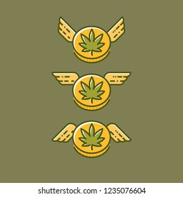 Cannabis coin with wings vector icon.