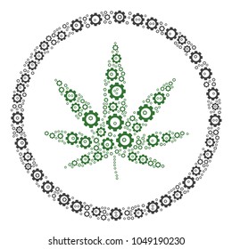 Cannabis collage of gears. Vector cog objects are organized into cannabis figure.