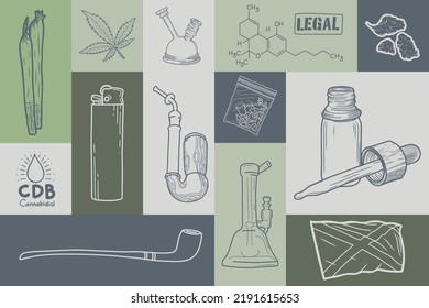 Conjunto de vectores dibujado a mano de la colección de cannabis