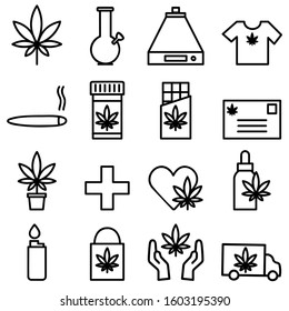 Cannabis Collection: A set of 16 vector outline icons