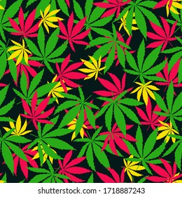 Cannabis colorful seamless vector pattern in tree classic colors