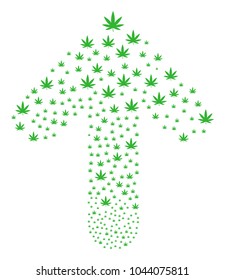 Cannabis composition constructed in the figure of up cursor arrow. Up oriented arrow figure constructed from cannabis pictographs.