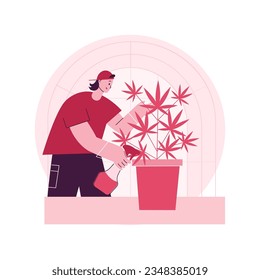 Ilustración vectorial del cultivo de cannabis abstracto. Granja de cannabis, cultivo de marihuana medicinal, negocio de CBD, equipo de cultivo en interiores, invernadero, metáfora abstracta de drogas recreativas.