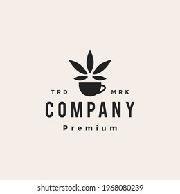 cannabis cup drink coffee tea cafe hipster vintage logo vector icon illustration