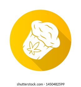 Cannabis cupcake flat design long shadow glyph icon. Weed muffin. Homemade edible kit. Pie cooking. Hemp cookies. Marijuana legalization. Cannabis industry. Drug use. Vector silhouette illustration