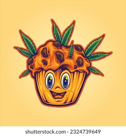 Cannabis cupcake indica weed strain logo illustrations vector illustrations for your work logo, merchandise t-shirt, stickers and label designs, poster, greeting cards advertising business 