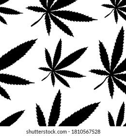 Patrón de hojas decorativas de cannabis sin costuras. Ilustración de material vector eps10