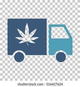 Cannabis Delivery Van EPS vector pictograph. Illustration style is flat iconic bicolor cyan and blue symbol on chess transparent background.