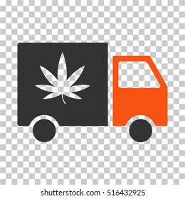 Cannabis Delivery Van EPS vector pictogram. Illustration style is flat iconic bicolor orange and gray symbol on chess transparent background.