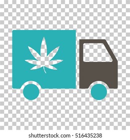 Cannabis Delivery Van EPS vector pictograph. Illustration style is flat iconic bicolor grey and cyan symbol on chess transparent background.
