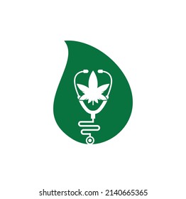 Cannabis Doctor Dropform Konzept Logo-Vektorgrafik. Designvorlage für das Stethoscope-Cannabis-Logo