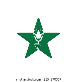 Cannabis Doctor Star Shape Concept Logo Vector. Stethoscope Cannabis Logo Design Template.	
