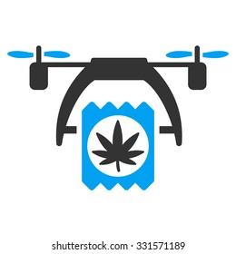 Cannabis Drone Delivery vector icon. Style is bicolor flat symbol, blue and gray colors, rounded angles, white background.